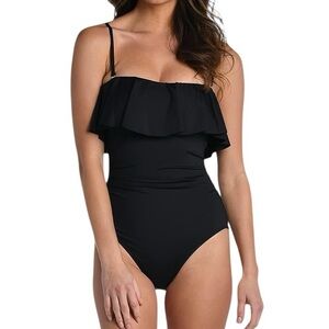 LAUNDRY by Shelli Segal black one piece swimsuit with ruffle accent size S NWT